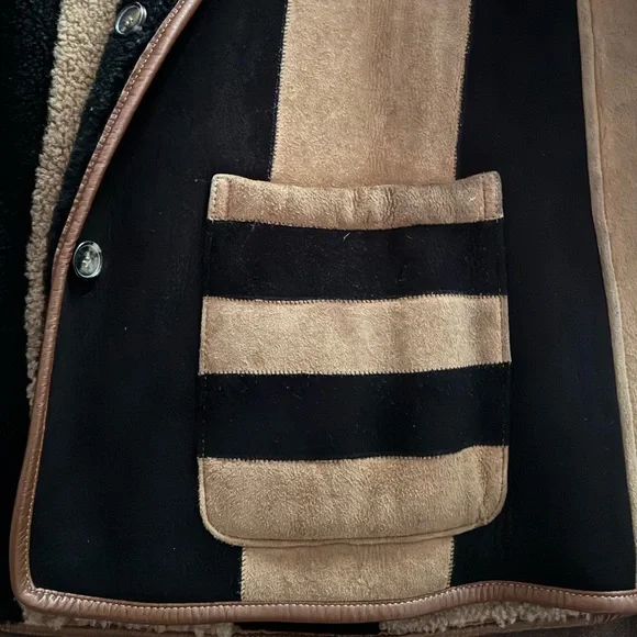 CawleyStriped Shearling Avis Jacket in Black & Tan
